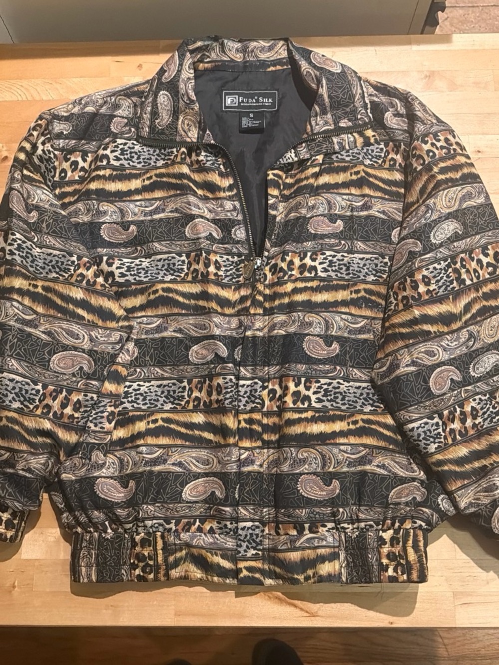 Women's Multi-Pattern Animal Print Bomber Jacket - Brown/Black